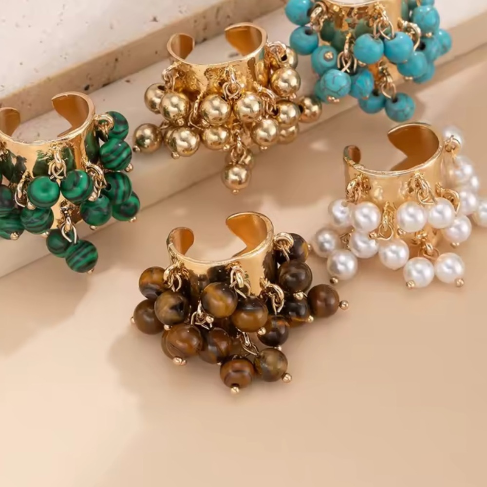 Adjustable Unique Brown Beaded Cluster Ring - image 4